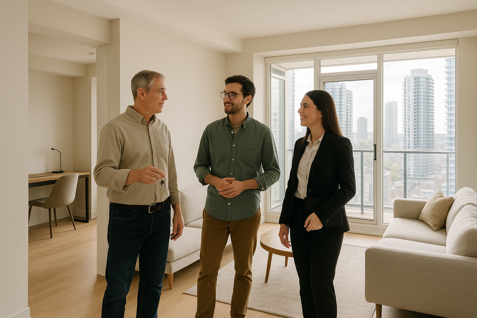 Owner and prospective tenant viewing a flexible Toronto condo interior